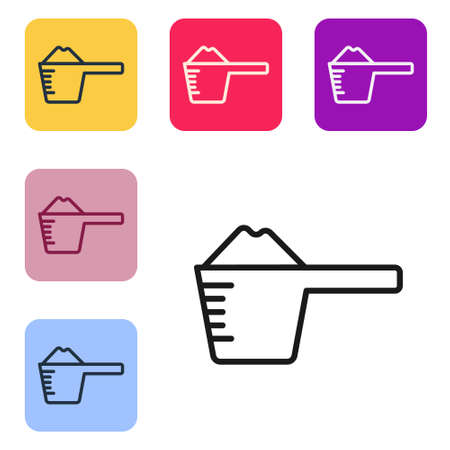 Black line Washing powder in a measuring cup icon isolated on white background. Set icons in color square buttons. Vectorのイラスト素材