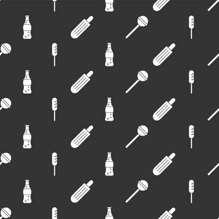 Set Lollipop, Fried sausage, Bottle of water and French hot dog on seamless pattern. Vectorのイラスト素材