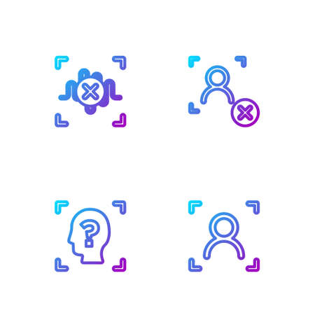 Set line Face recognition, , Rejection voice and face. Gradient color icons. Vectorのイラスト素材