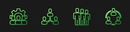 Set line Users group, Project team base, and . Gradient color icons. Vectorのイラスト素材