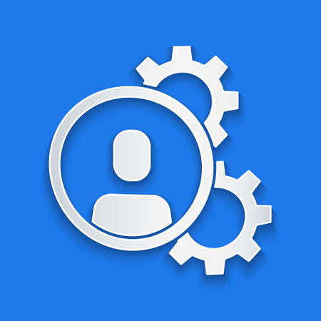 Paper cut Head hunting icon isolated on blue background. Business target or Employment sign. Human resource and recruitment for business. Paper art style. Vectorのイラスト素材