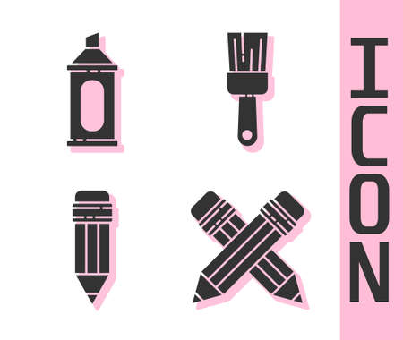Set Crossed pencil with eraser, Marker pen, Pencil with eraser and Paint brush icon. Vectorのイラスト素材