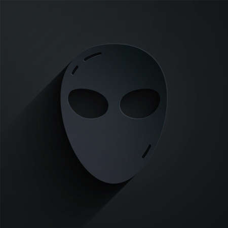 Paper cut Alien icon isolated on black background. Extraterrestrial alien face or head symbol. Paper art style. Vectorのイラスト素材