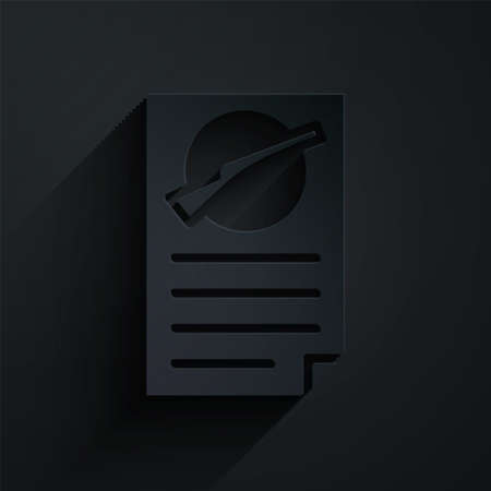 Paper cut Firearms license certificate icon isolated on black background. Weapon permit. Paper art style. Vectorのイラスト素材