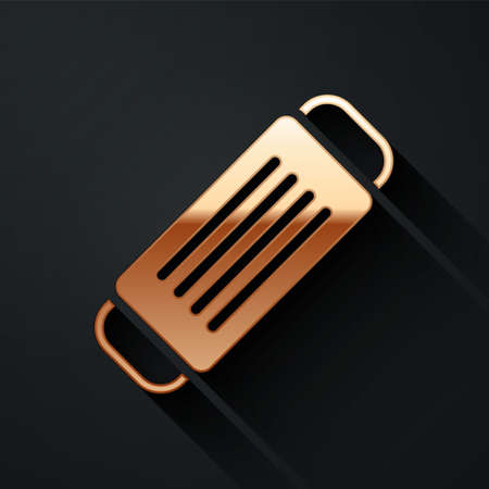 Gold Medical protective mask icon isolated on black background. Long shadow style. Vectorのイラスト素材