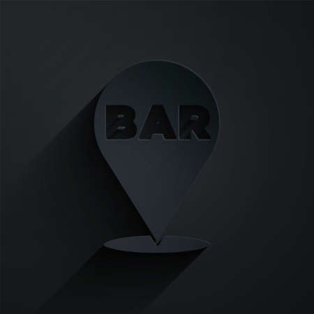 Paper cut Alcohol or beer bar location icon isolated on black background. Symbol of drinking, pub, club, bar. Paper art style. Vectorのイラスト素材