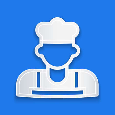 Paper cut Cook icon isolated on blue background. Chef symbol. Paper art style. Vectorのイラスト素材