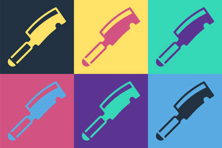 Pop art Meat chopper icon isolated on color background. Butcher knife. Kitchen knife for meat. Butcher knife. Vectorのイラスト素材