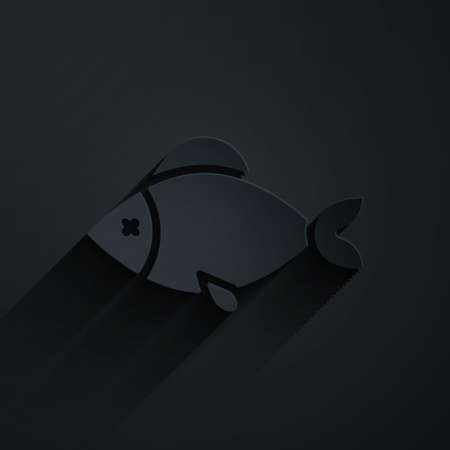 Paper cut Fish icon isolated on black background. Paper art style. Vectorのイラスト素材