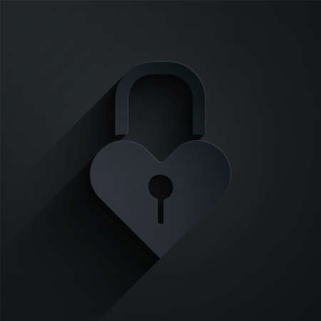 Paper cut Castle in the shape of a heart icon isolated on black background. Love symbol and keyhole sign. 8 March. Happy Women Day. Paper art style. Vectorのイラスト素材