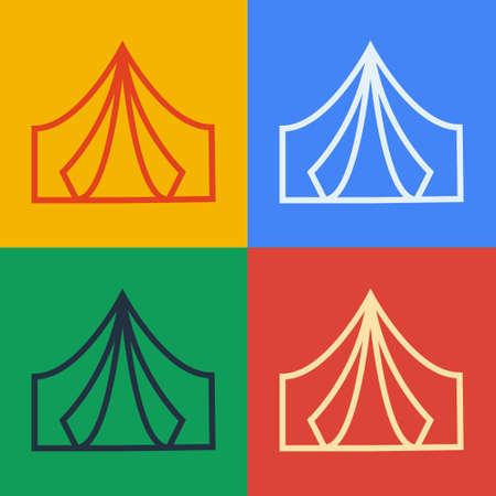 Pop art line Tourist tent icon isolated on color background. Camping symbol. Vectorのイラスト素材