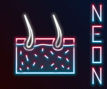 Glowing neon line Hair covering skin icon isolated on black background. Hair follicle. Colorful outline concept. Vectorのイラスト素材