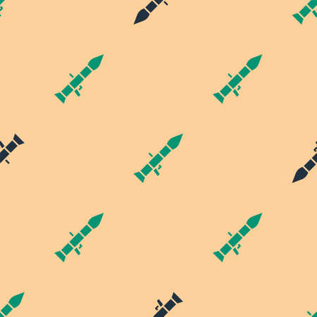 Green and black Rocket launcher with missile icon isolated seamless pattern on beige background. Vectorのイラスト素材