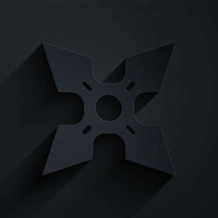 Paper cut Japanese ninja shuriken icon isolated on black background. Paper art style. Vectorのイラスト素材