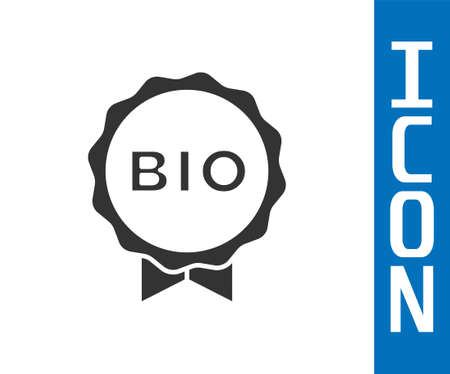 Grey Banner, label, tag  for bio green healthy food icon isolated on white background. Organic product. Healthy food sticker. Vectorのイラスト素材