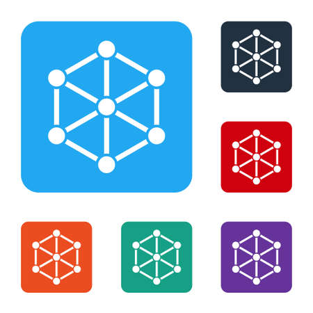 White GMO icon isolated on white background. Genetically modified organism acronym. Dna food modification. Set icons in color square buttons. Vectorのイラスト素材