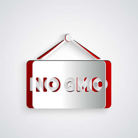 Paper cut No GMO icon isolated on grey background. Genetically modified organism acronym. Dna food modification. Paper art style. Vectorのイラスト素材