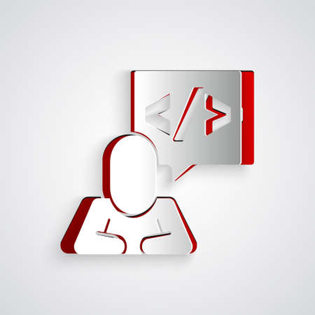 Paper cut Web design and front end development icon isolated on grey background. Paper art style. Vectorのイラスト素材