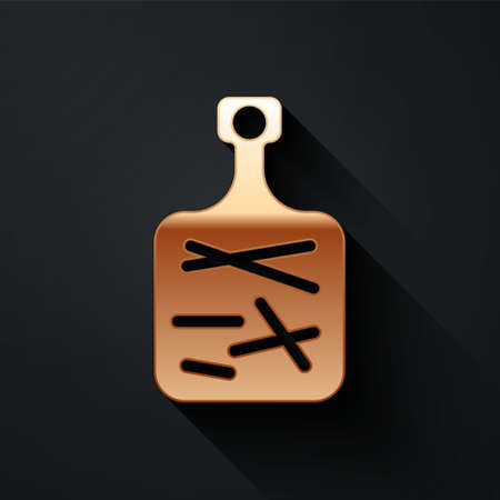 Gold Cutting board icon isolated on black background. Chopping Board symbol. Long shadow style. Vectorのイラスト素材