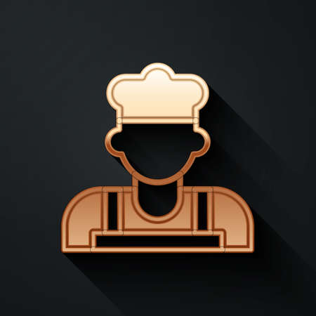 Gold Cook icon isolated on black background. Chef symbol. Long shadow style. Vectorのイラスト素材
