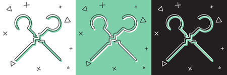 Set BBQ skewers icon isolated on white and green, black background. Meat kebab on skewer stick. Picnic with grilled meat. Vectorのイラスト素材