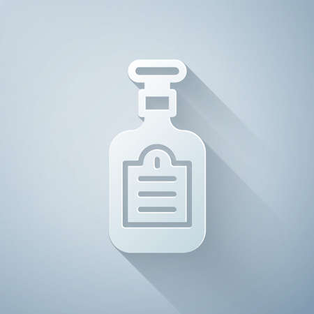 Paper cut Sauce bottle icon isolated on grey background. Ketchup, mustard and mayonnaise bottles with sauce for fast food. Paper art style. Vectorのイラスト素材