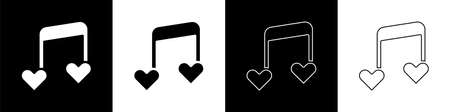 Set Music note, tone with hearts icon isolated on black and white background. Valentines day. Vectorのイラスト素材