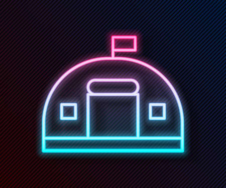 Glowing neon line Military barracks station icon isolated on black background. Airstrikes architecture army. Vectorのイラスト素材