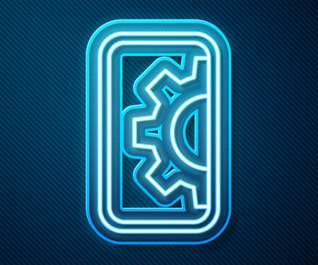 Glowing neon line Software, web development, programming concept icon isolated on blue background. Programming language and program code on screen mobile. Vectorのイラスト素材