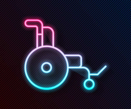 Glowing neon line Wheelchair for disabled person icon isolated on black background. Vectorのイラスト素材