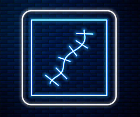 Glowing neon line Scar with suture icon isolated on brick wall background. Vectorのイラスト素材