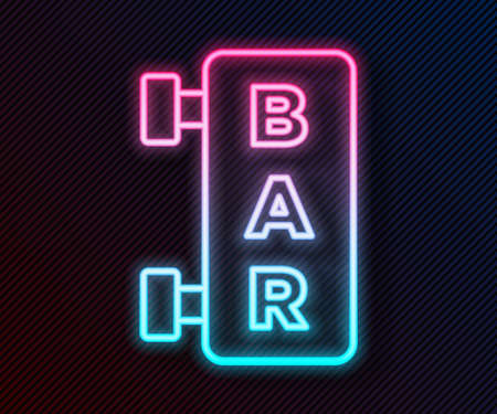 Glowing neon line Street signboard with inscription Bar icon isolated on black background. Suitable for advertisements bar, cafe, restaurant. Vectorのイラスト素材