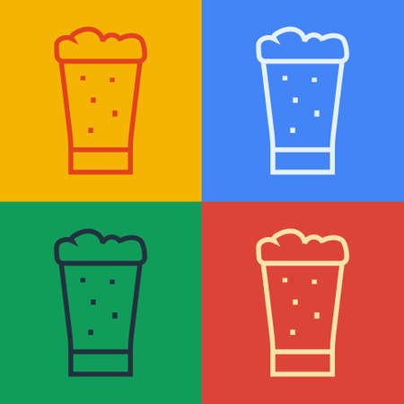 Pop art line Glass of beer icon isolated on color background. Vectorのイラスト素材