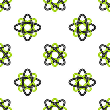 Line Atom icon isolated seamless pattern on white background. Symbol of science, education, nuclear physics, scientific research. Vectorのイラスト素材