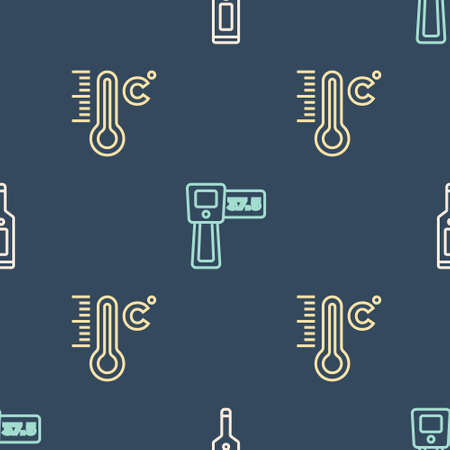Set line Digital thermometer, Meteorology and on seamless pattern. Vectorのイラスト素材