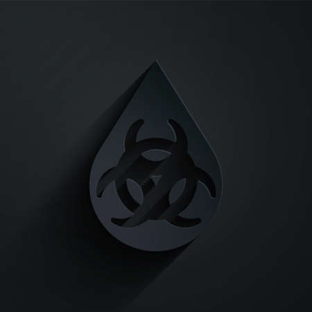Paper cut GMO icon isolated on black background. Genetically modified organism acronym. Dna food modification. Paper art style. Vectorのイラスト素材