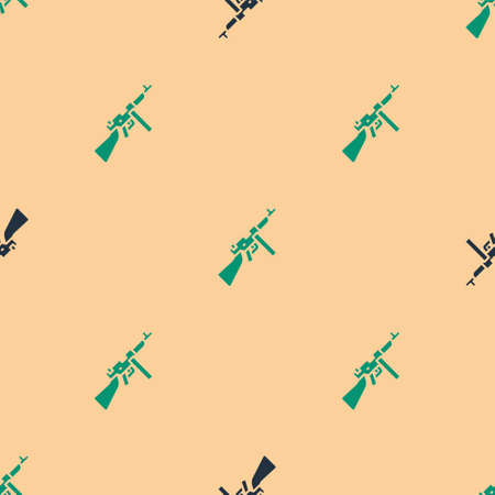 Green and black Thompson tommy submachine gun icon isolated seamless pattern on beige background. American submachine gun. Vectorのイラスト素材