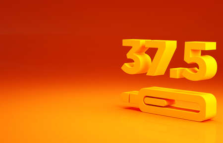 Yellow Medical thermometer for medical examination icon isolated on orange background. Minimalism concept. 3d illustration 3D renderの写真素材