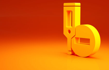 Yellow Medical digital thermometer for medical examination icon isolated on orange background....