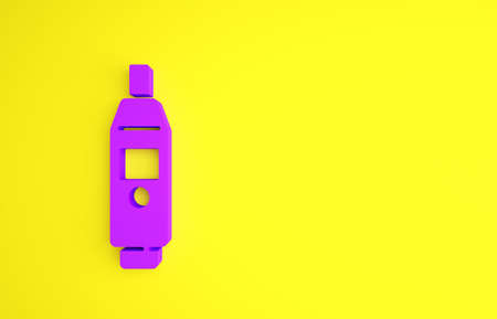 Purple Medical digital thermometer for medical examination icon isolated on yellow background. Minimalism concept. 3d illustration 3D renderの写真素材
