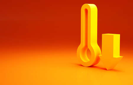 Yellow Meteorology thermometer measuring icon isolated on orange background. Thermometer equipment showing hot or cold weather. Minimalism concept. 3d illustration 3D renderの写真素材