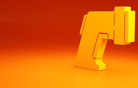 Yellow Digital contactless thermometer with infrared light icon isolated on orange background. Minimalism concept. 3d illustration 3D renderの写真素材