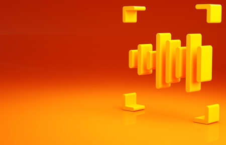 Yellow Voice recognition icon isolated on orange background. Voice biometric access authentication for personal identity recognition. Cyber security. Minimalism concept. 3d illustration 3D renderの写真素材