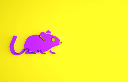 Purple Rat icon isolated on yellow background. Mouse sign. Animal symbol. Minimalism concept. 3d illustration 3D renderの写真素材