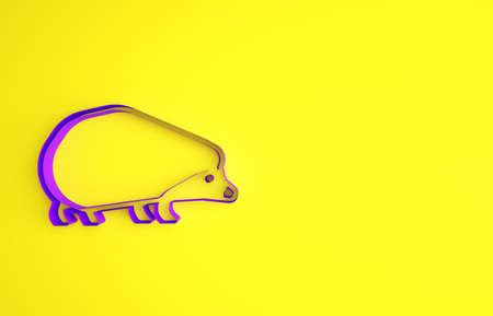 Purple Hedgehog icon isolated on yellow background. Animal symbol. Minimalism concept. 3d illustration 3D renderの写真素材