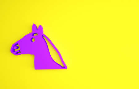 Purple Horse head icon isolated on yellow background. Animal symbol. Minimalism concept. 3d illustration 3D renderの写真素材
