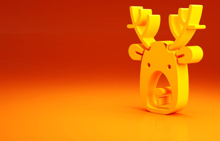Yellow Deer head with antlers icon isolated on orange background. Minimalism concept. 3d...