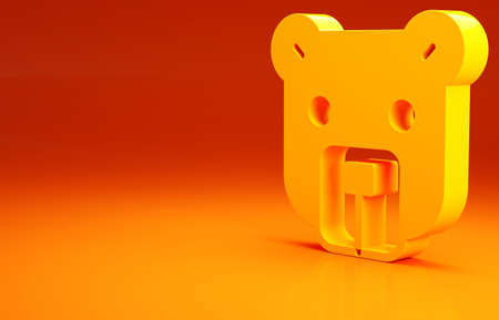 Yellow Bear head icon isolated on orange background. Minimalism concept. 3d illustration 3D renderの写真素材