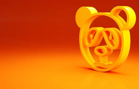 Yellow Cute panda face icon isolated on orange background. Animal symbol. Minimalism concept. 3d illustration 3D renderの写真素材