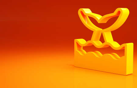 Yellow Whale tail in ocean wave icon isolated on orange background. Minimalism concept. 3d illustration 3D renderの写真素材